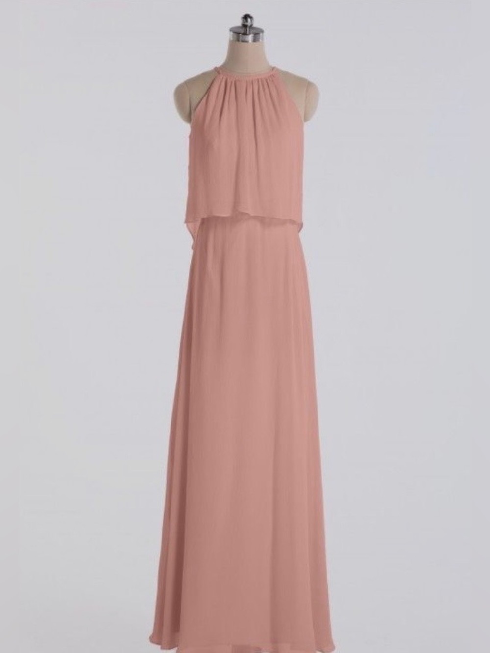 David's Bridal Ballet Halter Pink Crinkle Chiffon - Junior Bridesmaid Dress J16